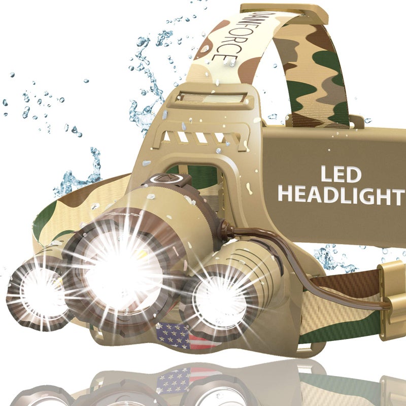 DanForce Camouflaged Headlamp Ultra Bright USB Rechargeable Head lamp. Tactical Head Flashlight Designed Especially for Hunting & Fishing. LED Headlamps LUMINUS 1080 Lumens Headlight with Red Light - Image 1